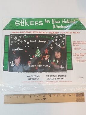 Vintage Stik-ees Holiday Window Clings Merry Christmas Happy New Year